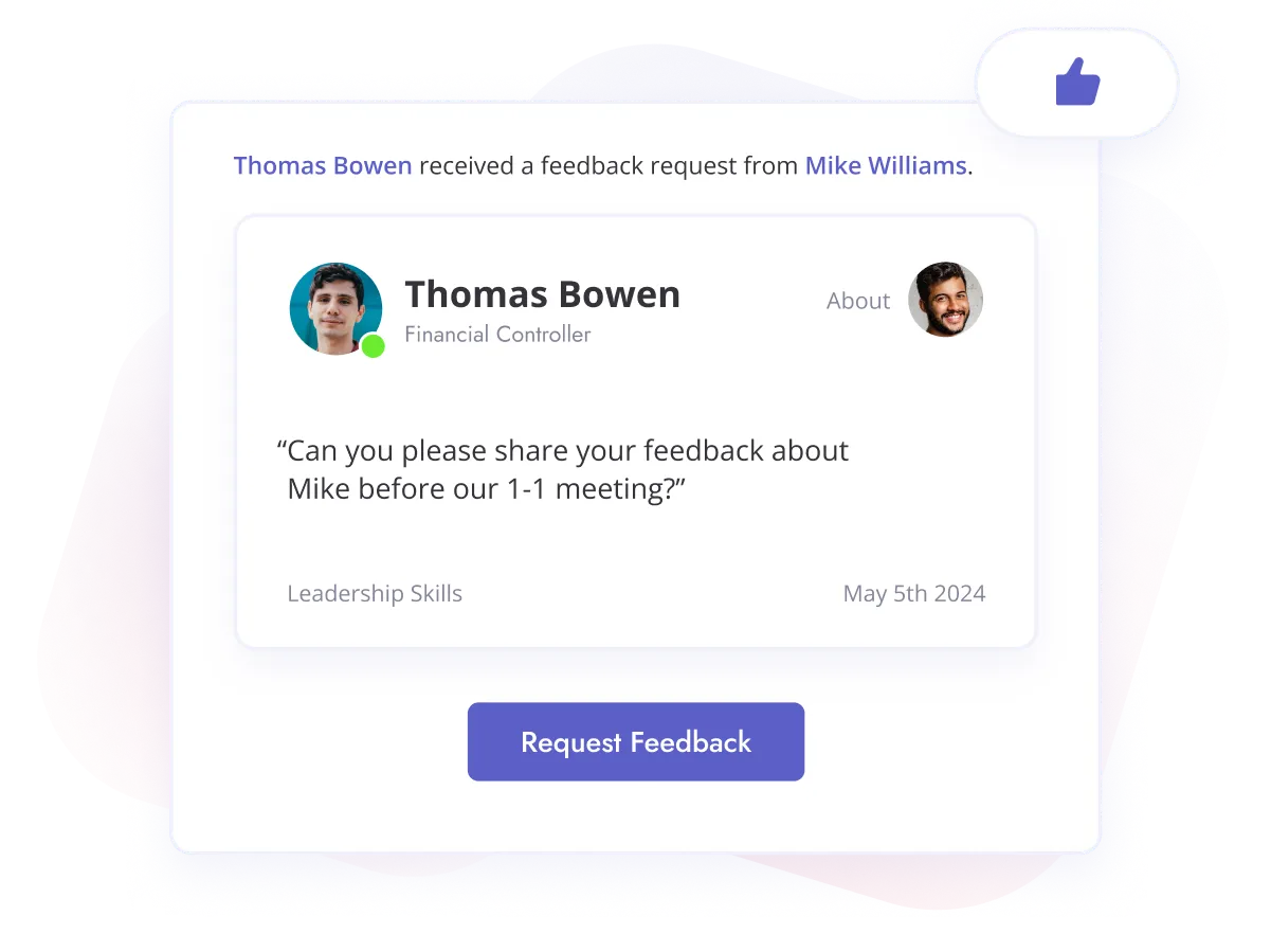 Requesting feedback about someone else using Teamflect's feedback software.