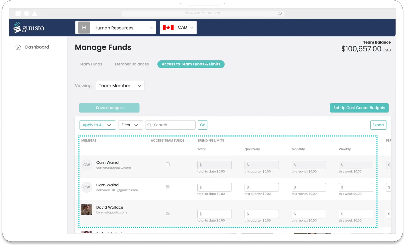 Guusto main dashboard