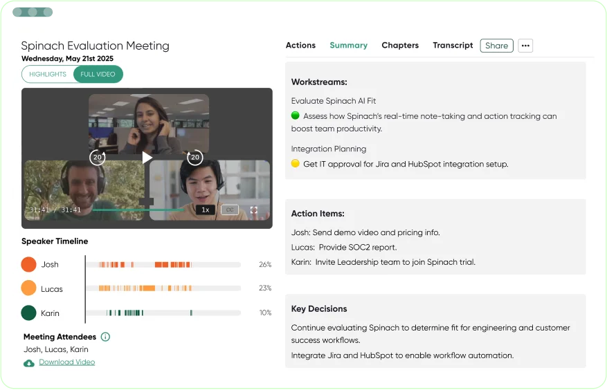 Spinach AI main dashboard