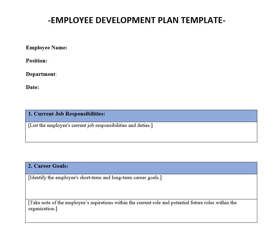 employee development plan template for staff development ideas.