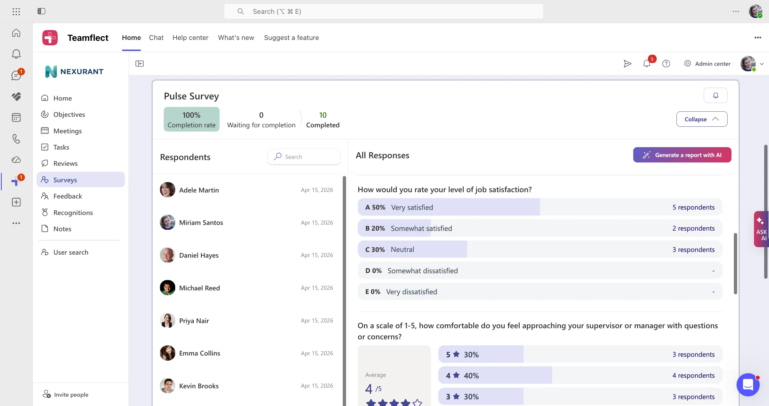 Surveys inside Teams with Teamflect