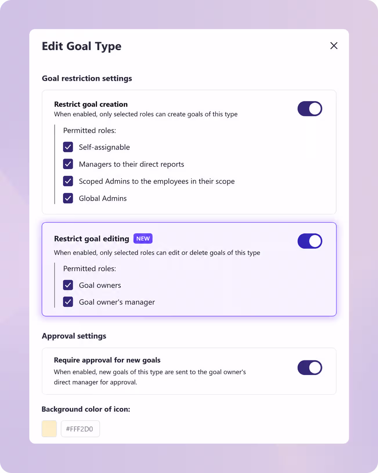 Goal editing restriction options