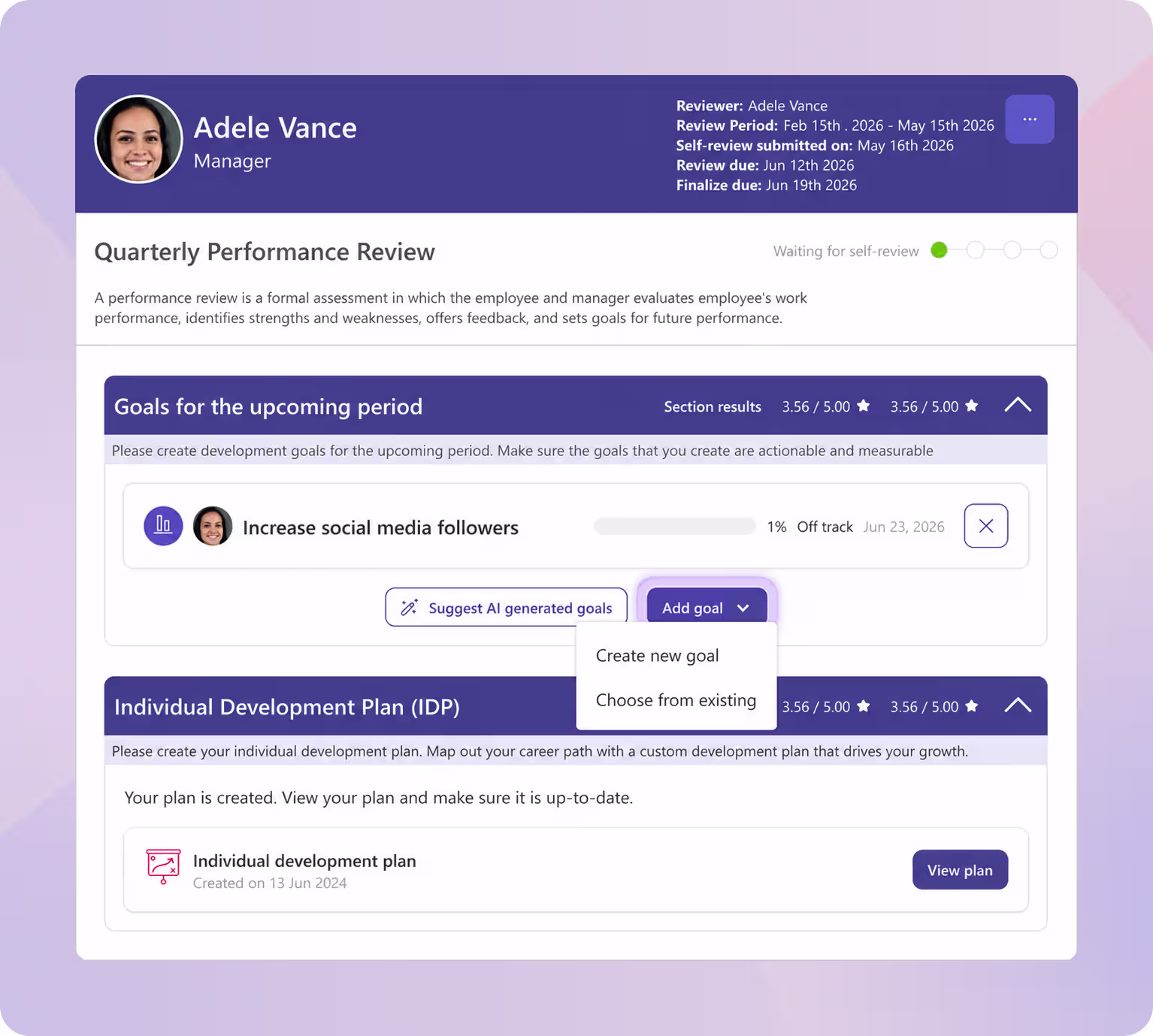 transfering development goals into next review period