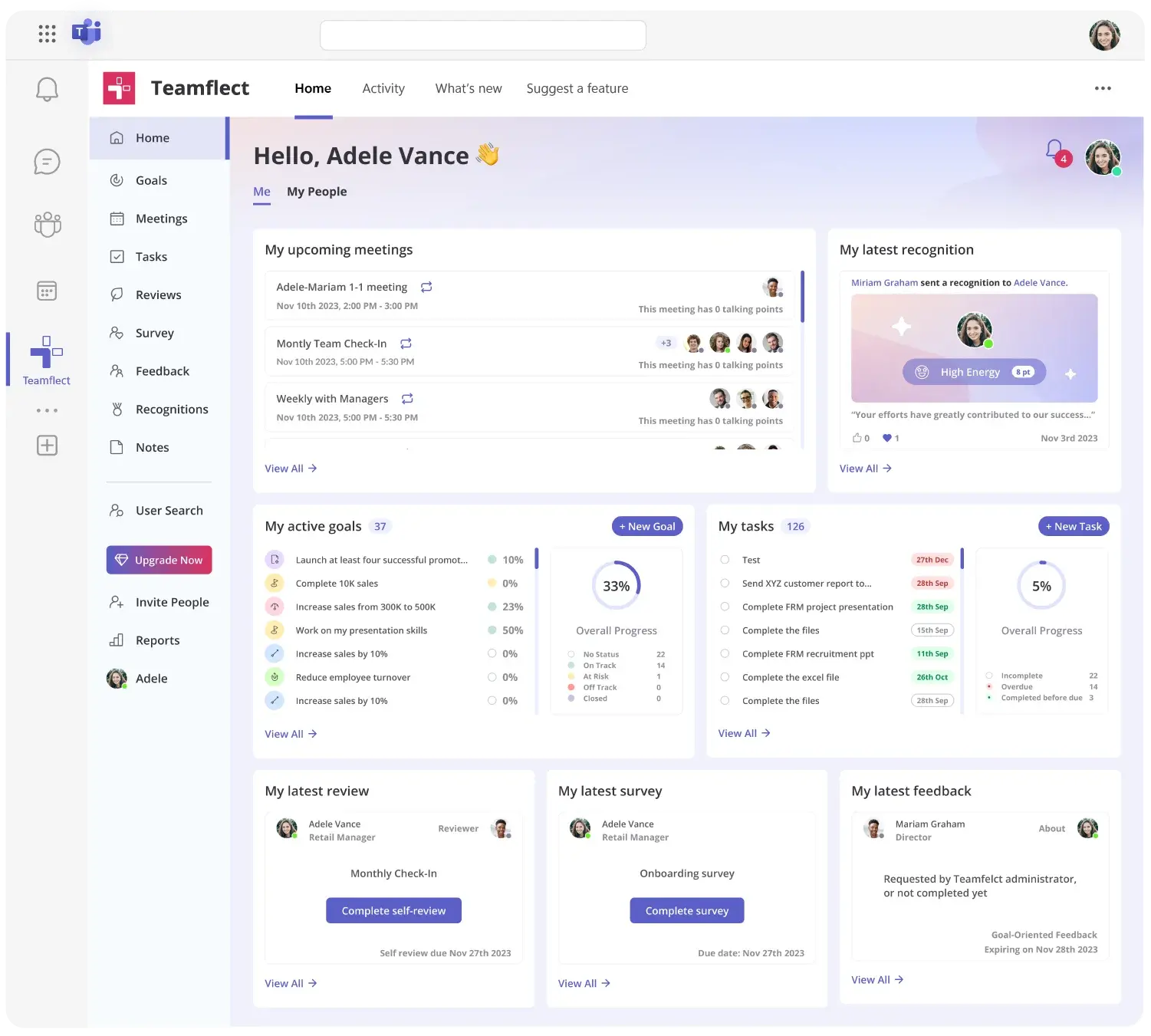 Teamflect main dashboard