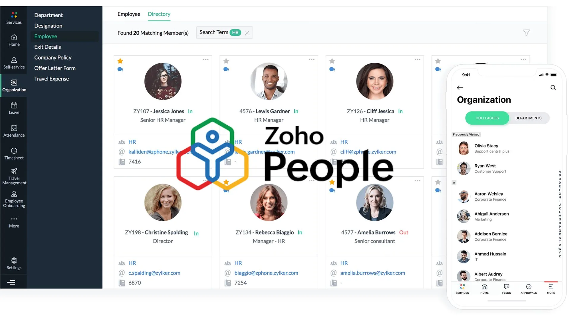 Zohopeople organization dashboard