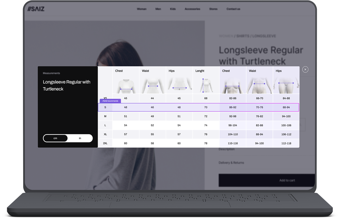 SAIZ Chart on product page
