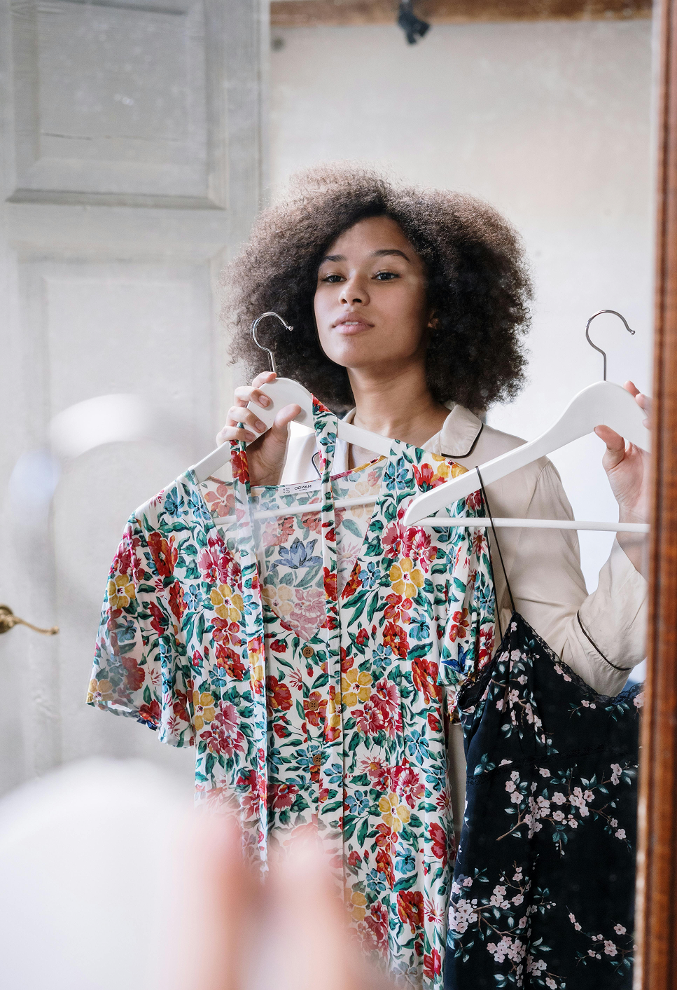 Woman trying on clothes