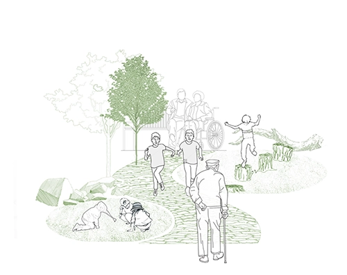 People of various ages and abilities enjoying a park