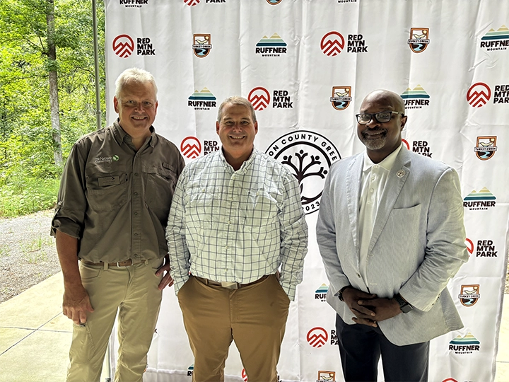 Keith Tassin - Deputy Director, The Nature Conservancy, Chris Blankenship - Commissioner of the Alabama Department of Conservation and Natural Resources, and Darryl Washington - CEO of Jefferson County Greenways spoke to supporters at the Acquisition Celebration on Aug. 5 at Turkey Creek Nature Preserve.
