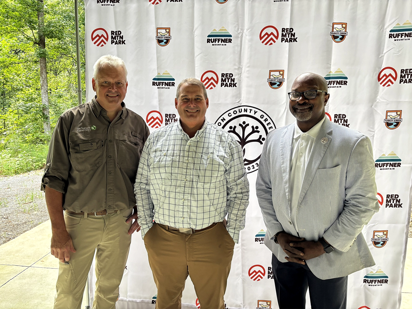 Keith Tassin - Deputy Director, The Nature Conservancy, Chris Blankenship - Commissioner of the Alabama Department of Conservation and Natural Resources, and Darryl Washington - CEO of Jefferson County Greenways spoke to supporters at the Acquisition Celebration on Aug. 5 at Turkey Creek Nature Preserve.