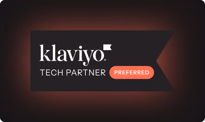 Klaviyo tech partner preferred badge on a black and red gradient background.