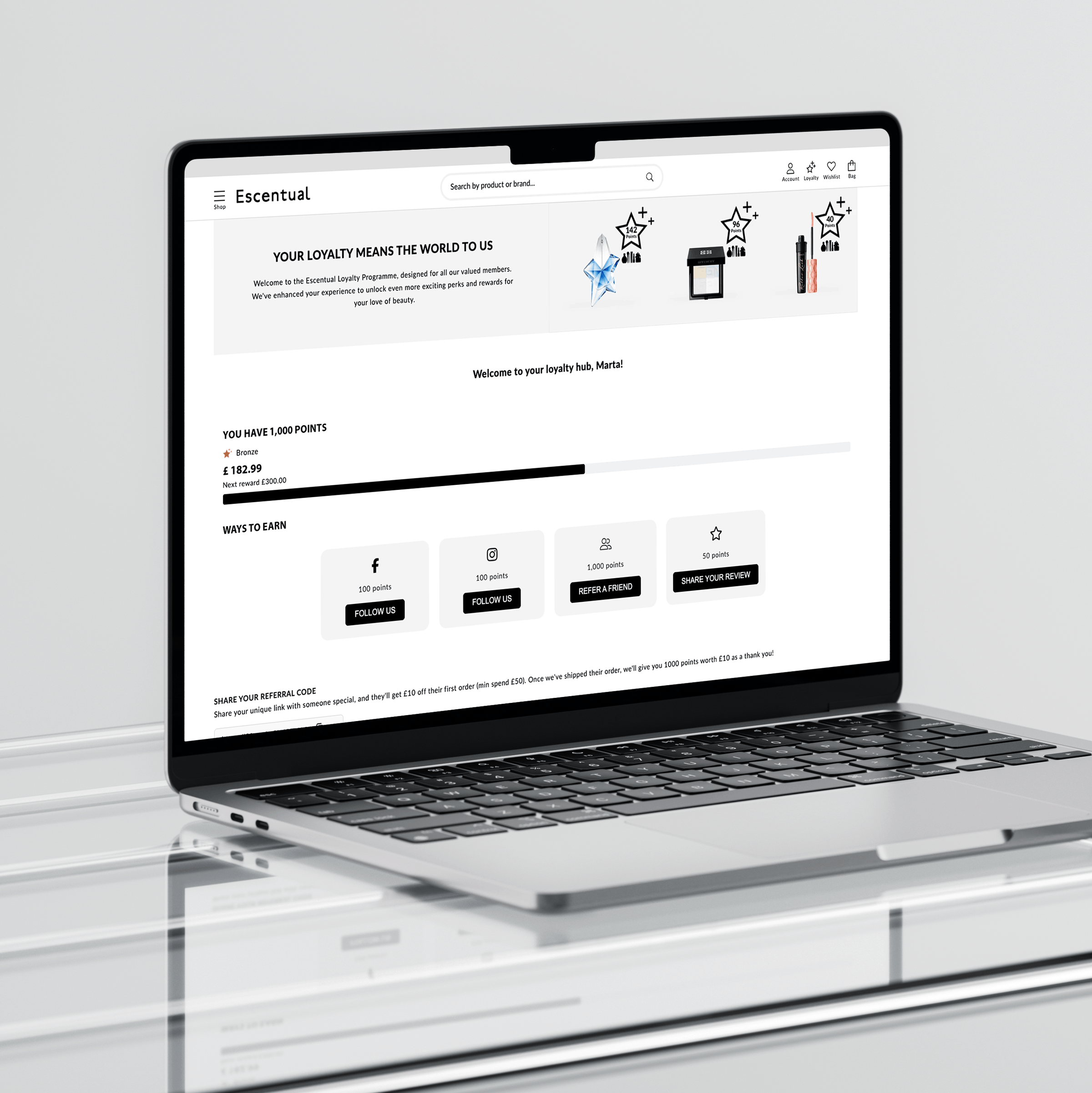 TRIFFT embedded on-site loyalty modules inside a brand's website