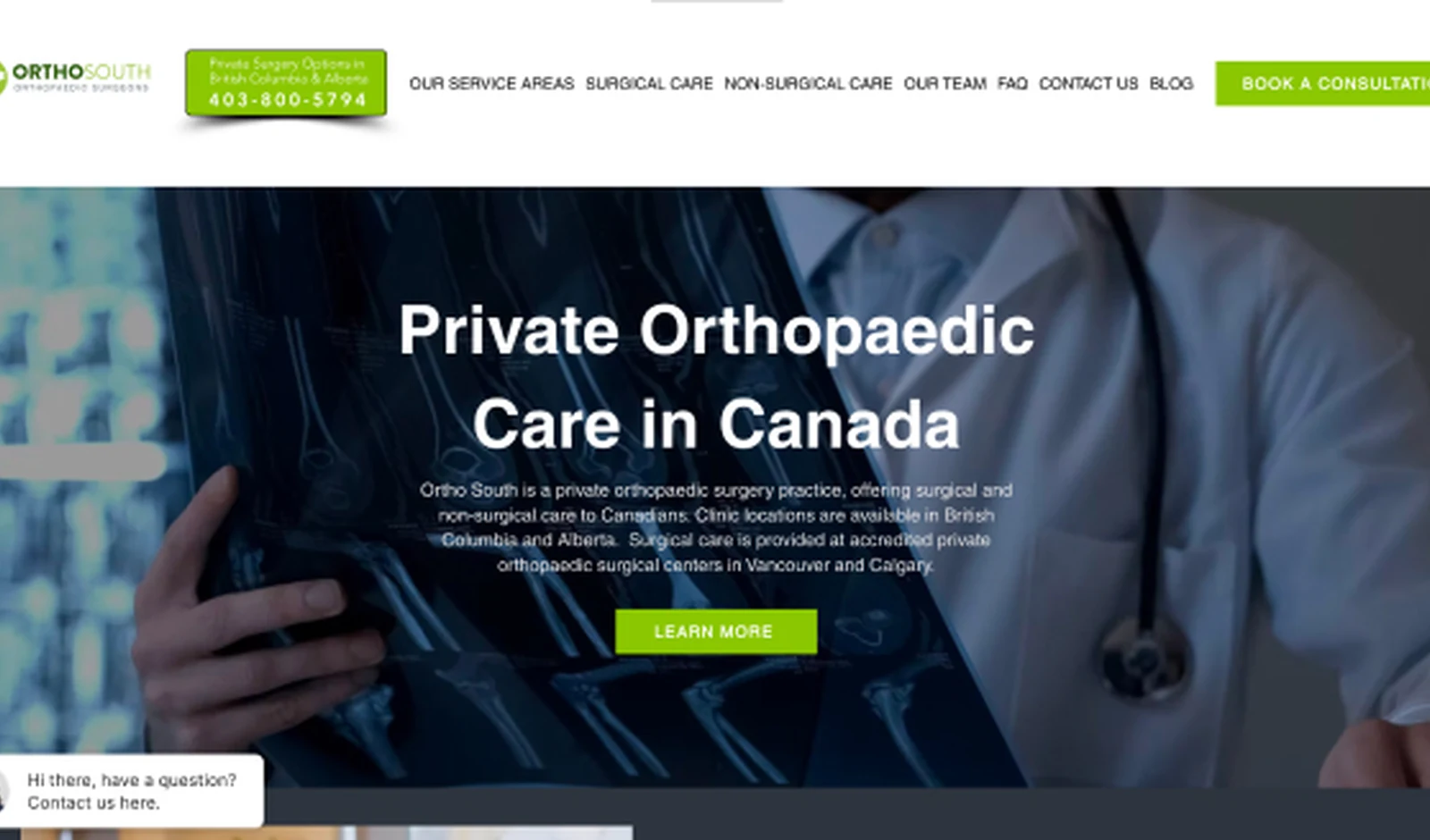 Ortho South orthopaedic clinic website