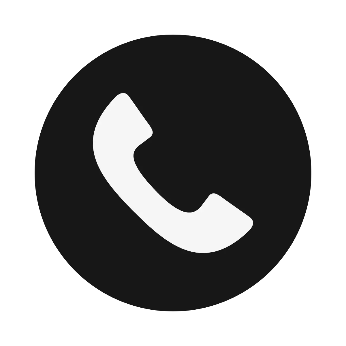 White telephone handset icon inside a black circle.