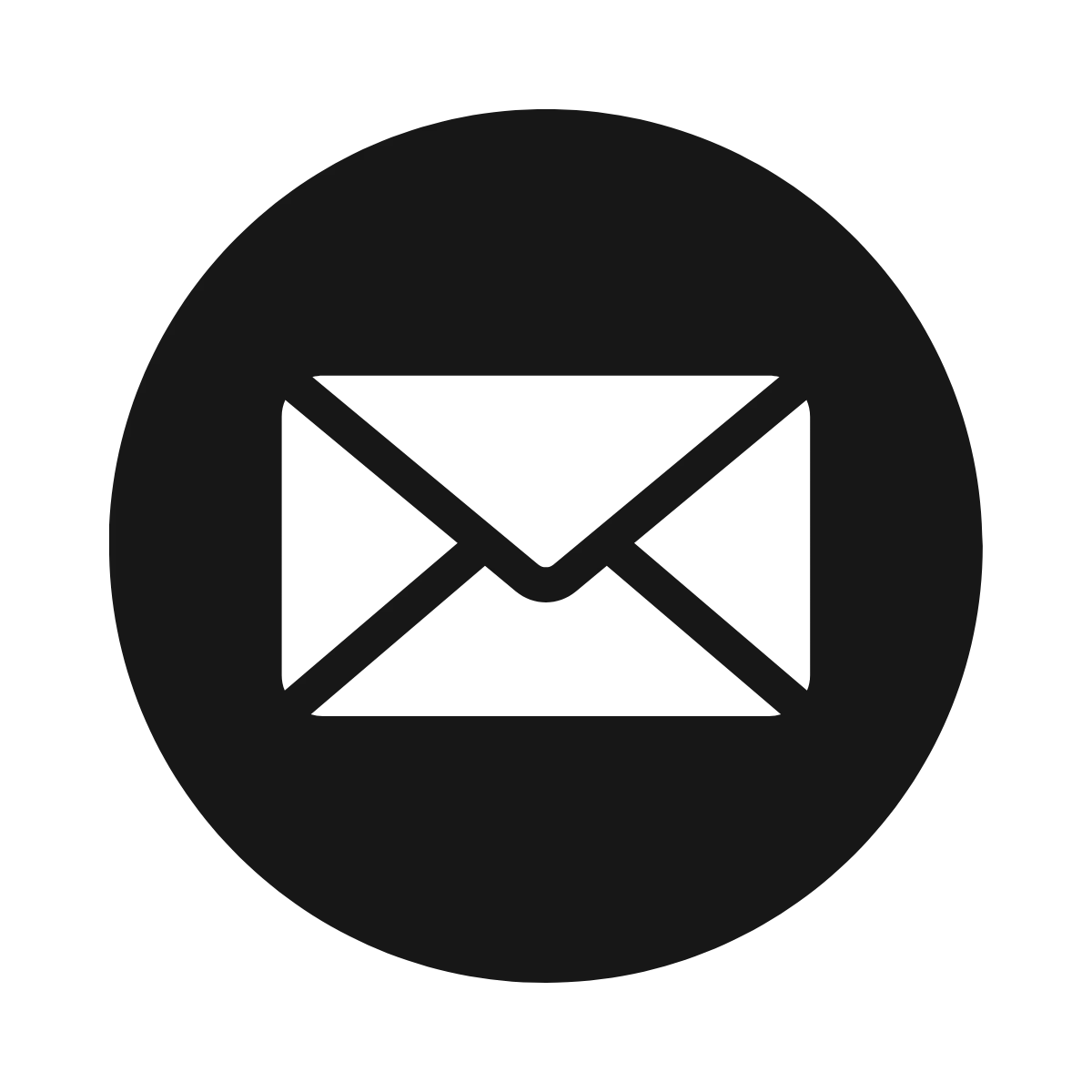 Black envelope icon inside a circular black background symbolizing email or mail.