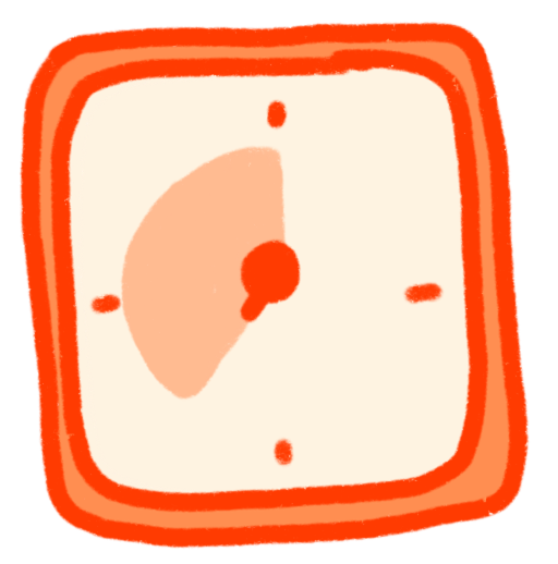 Illustration of a square timer with rounded corners and orange border, showing a quarter segment shaded.