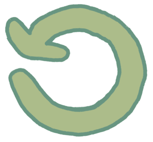 Green curved arrow pointing left forming a circular loop, symbolizing refresh or reuse.