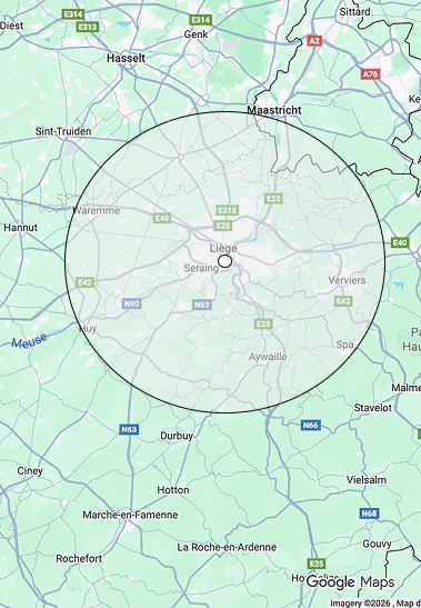 Illustration sur une carte de la zone de travail de SRL Maxime Lejeune
