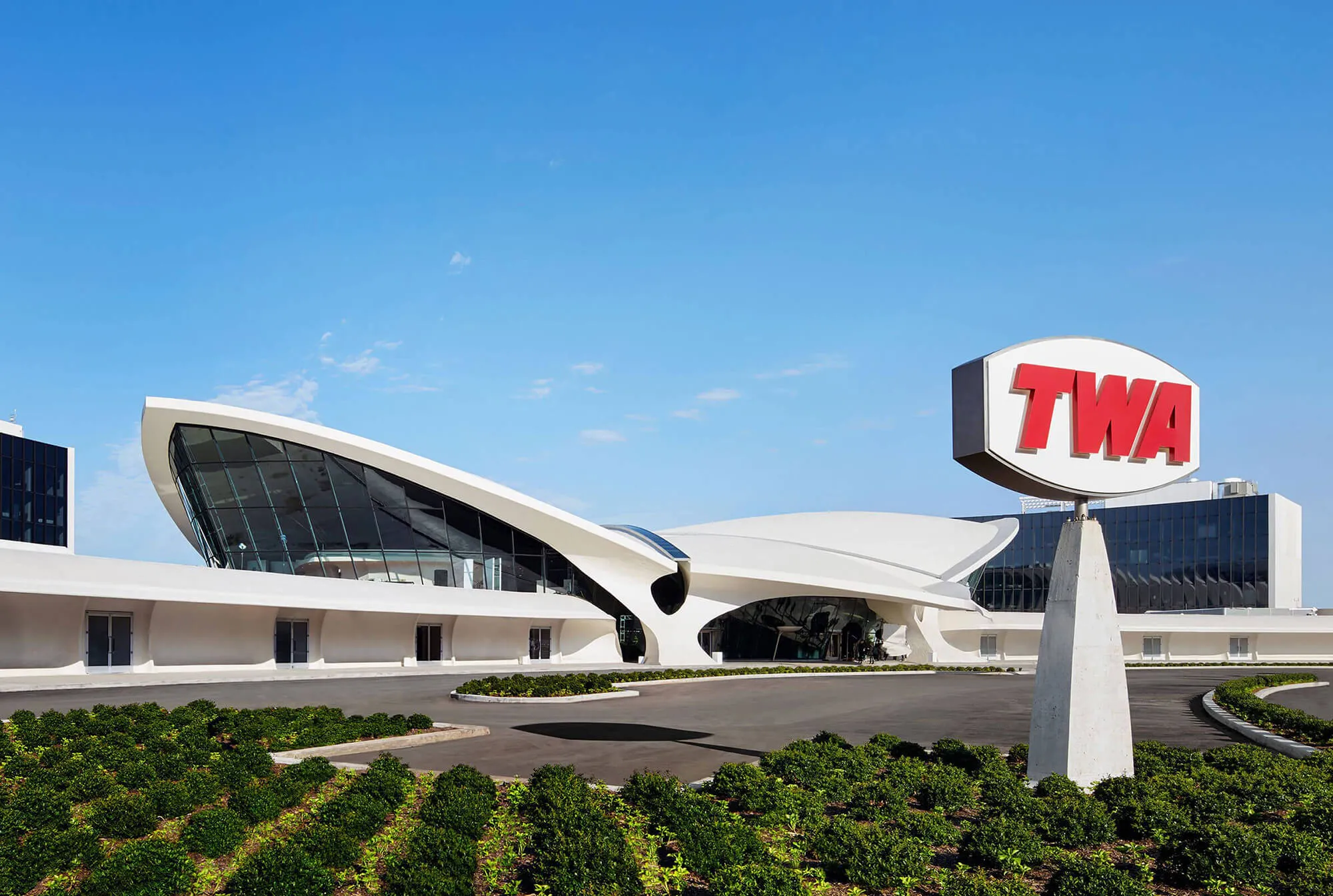 Front of the iconic TWA Flight Center, now the TWA Hotel.