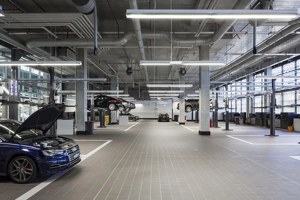 Interior design details of the Audi Service Center.