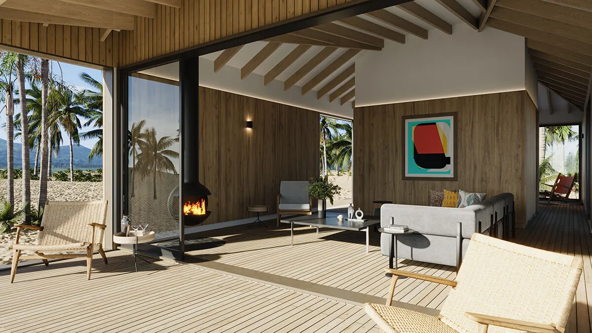 Living room with a fireplace