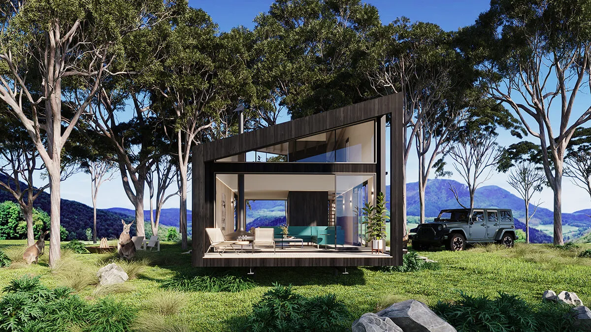 Modern cabin set in bushland location