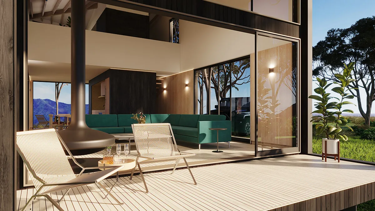 Deck with a couch and chairs