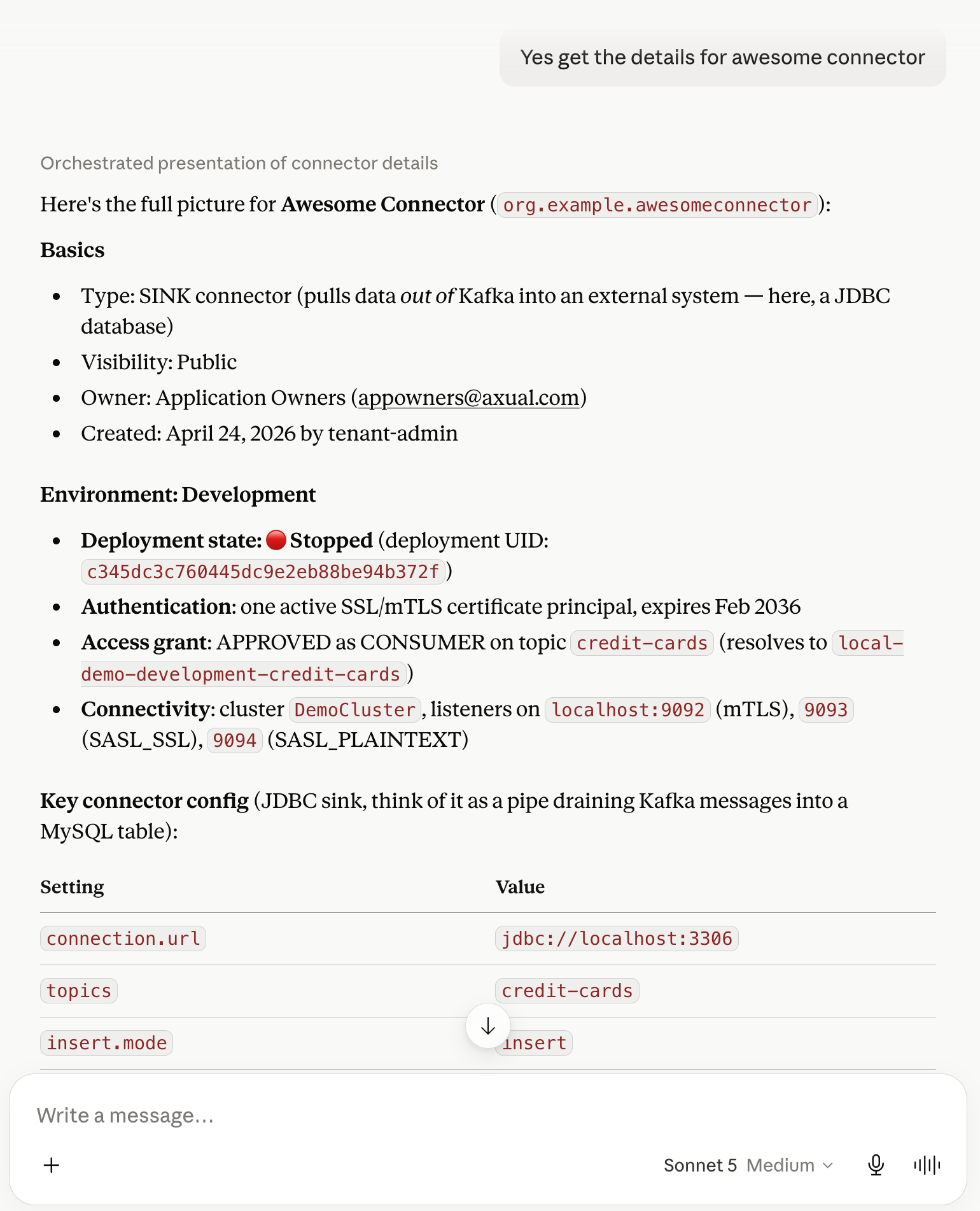 View Kafka application details