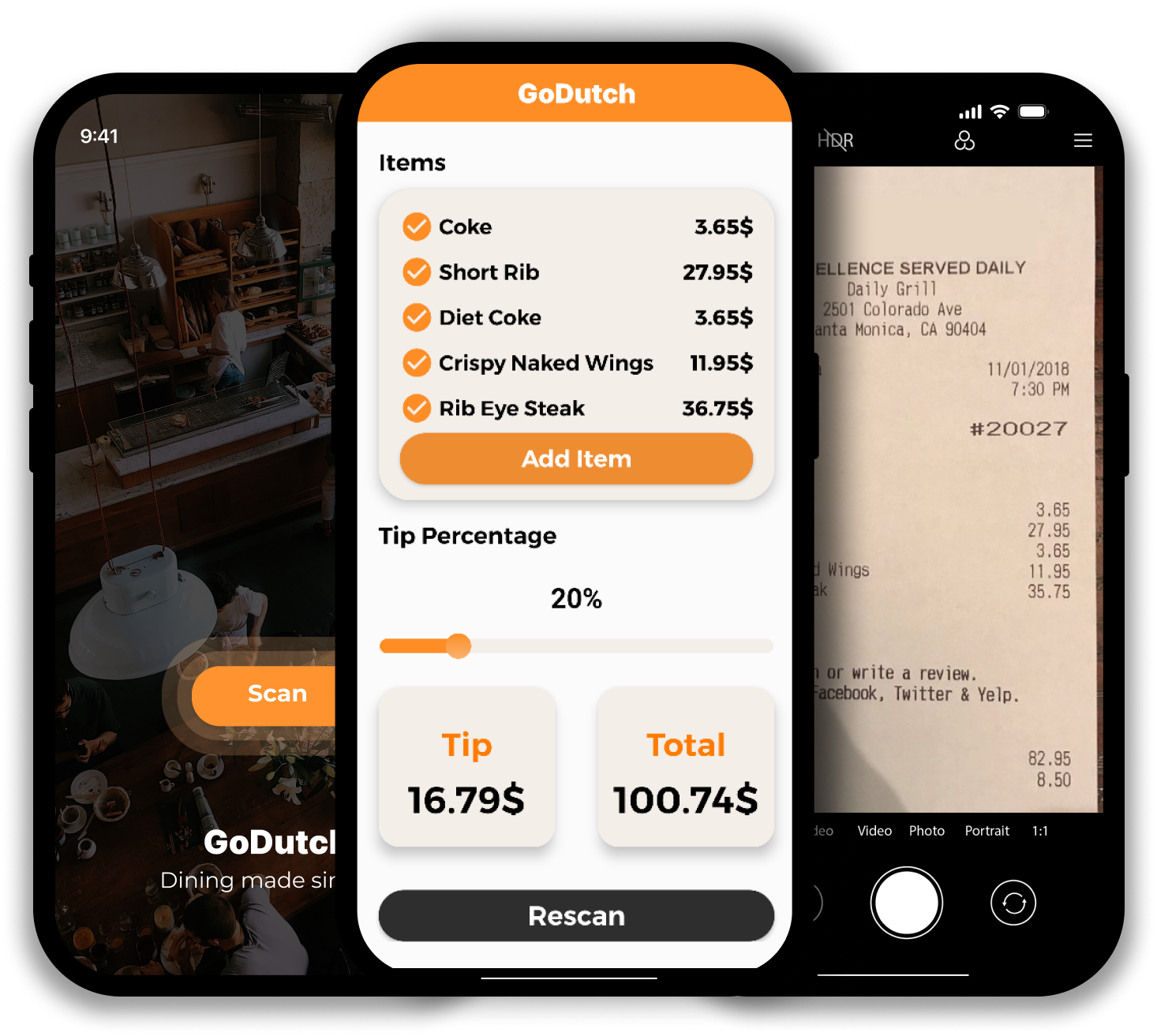 GoDutch mobile app by Jakov Spirovski – a native Android application built with Java, XML, SQLite, and Figma for simplifying group dining expenses. The app uses OCR technology to scan restaurant receipts, automatically identify individual items, calculate tip-adjusted totals, and split the bill fairly among users. Designed for intuitive use on smartphones, GoDutch streamlines bill-splitting and payment organization for groups in social or dining settings.