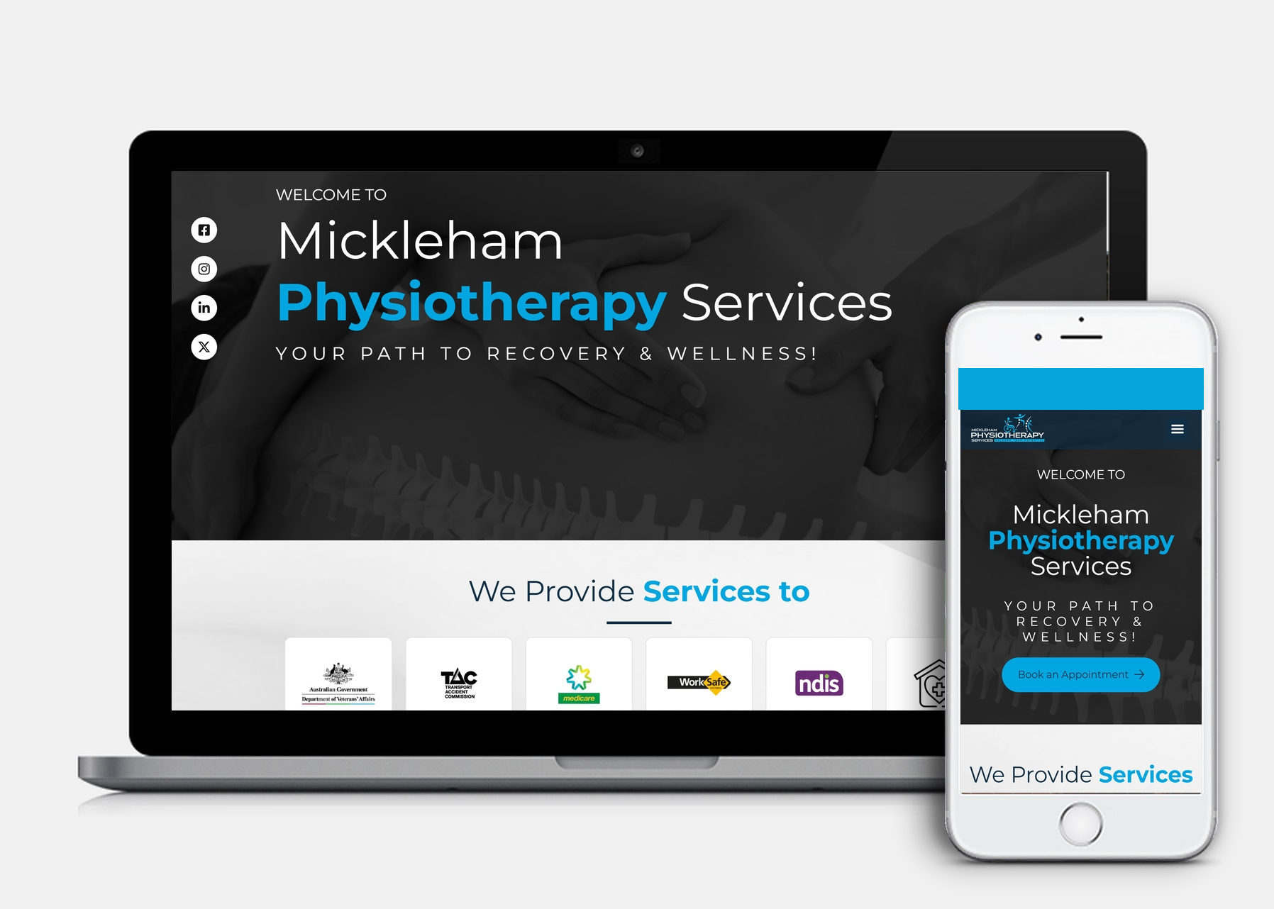 Mickleham Physiotherapy website shown on laptop and phone