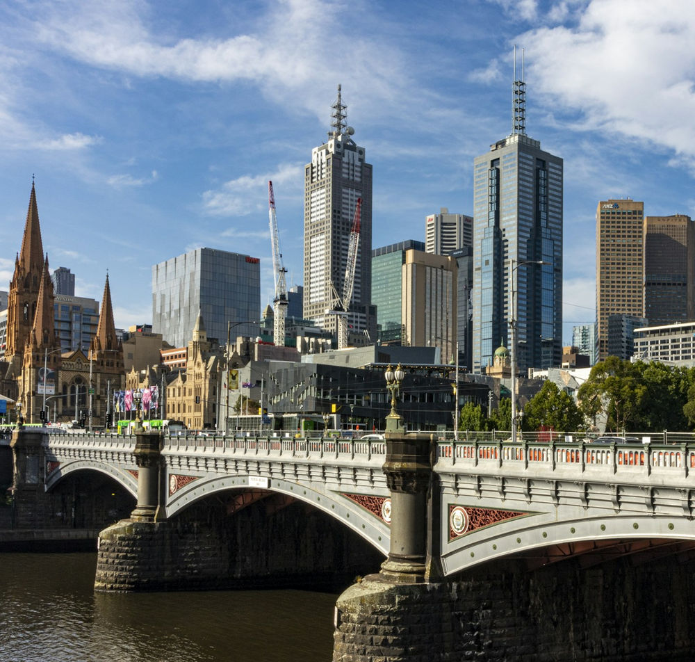 Melbourne CBD skyline and Princes Bridge over the Yarra River
