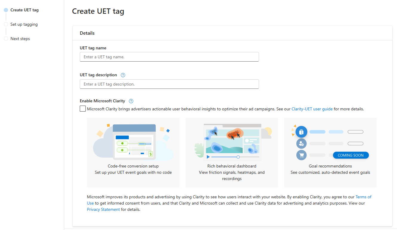 Setting up UET tags in Microsoft Ads