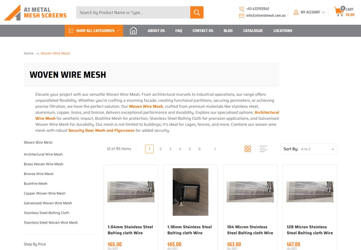 A1 Metal Mesh Screens woven wire mesh product category page