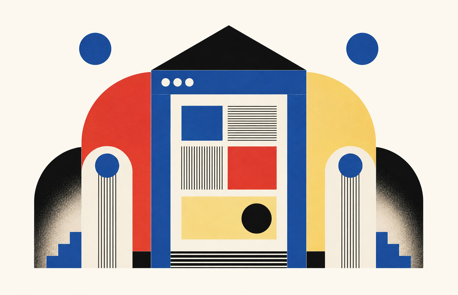 Illustration abstraite du site internet comme espace central et structuré de l’identité d’une marque.