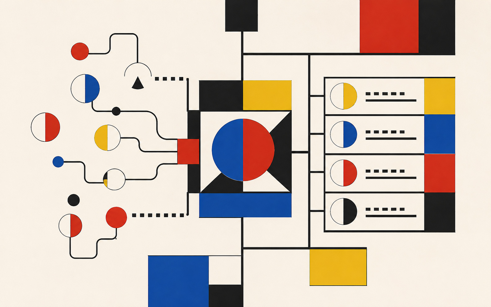 Illustration abstraite d’une FAQ avec des lignes géométriques vertes organisées en questions et réponses structurées.