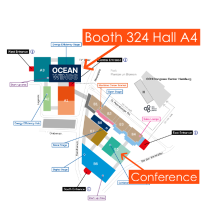 A booth map of SMM, highlighting the booth of OceanWings.