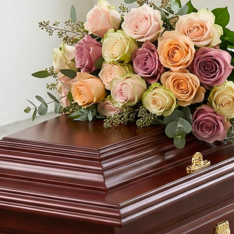 Soft pink rose hand-tied funeral sheaf
