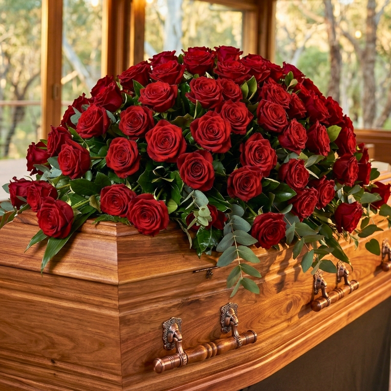 Mixed colour rose coffin spray for funeral service