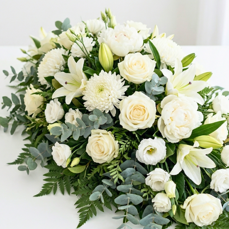 White and green floral tribute