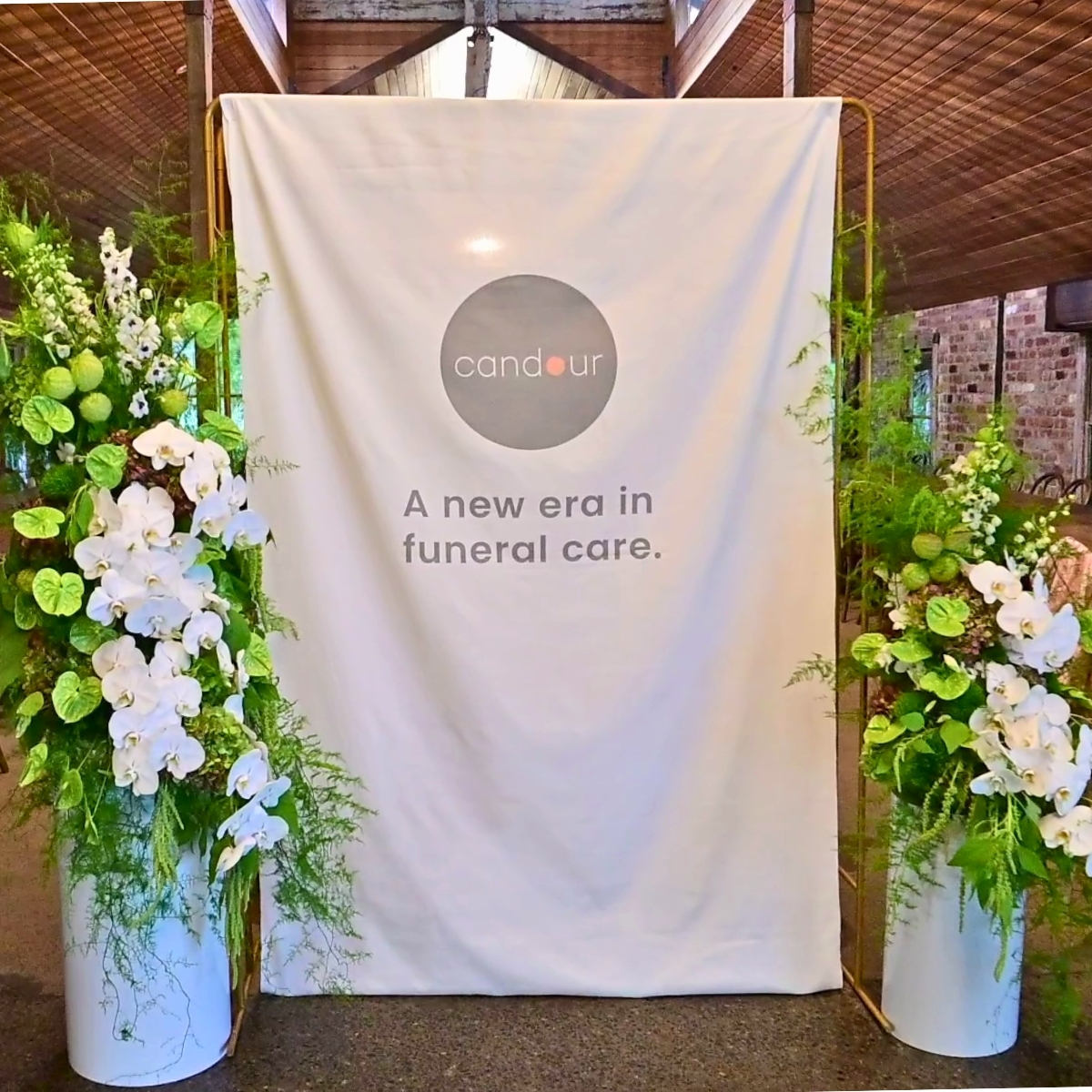 The Bloom Room floral and fabric installation at Candour Champions evening, Tanglewood Estate