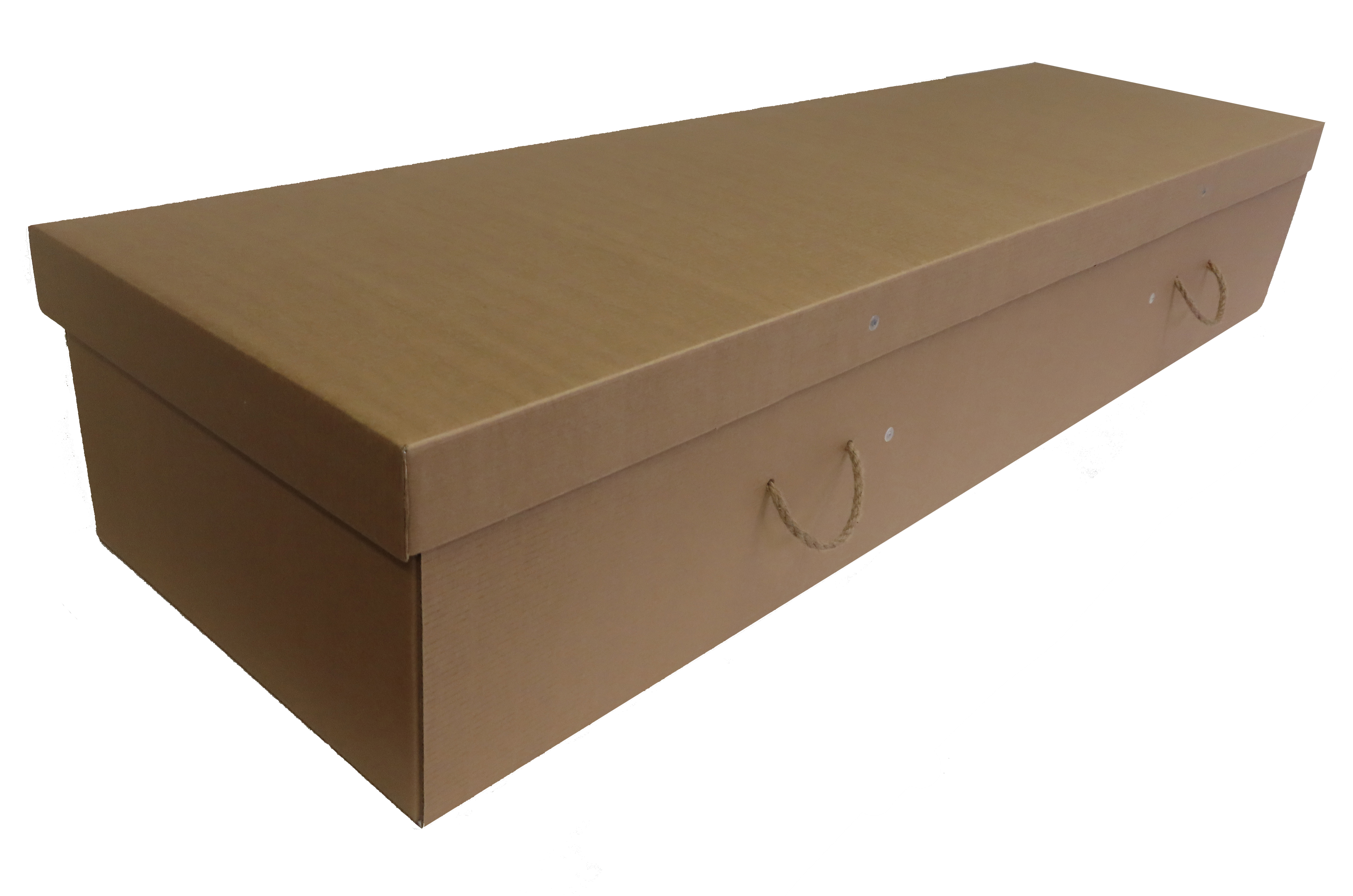 Cardboard casket with hessian handles