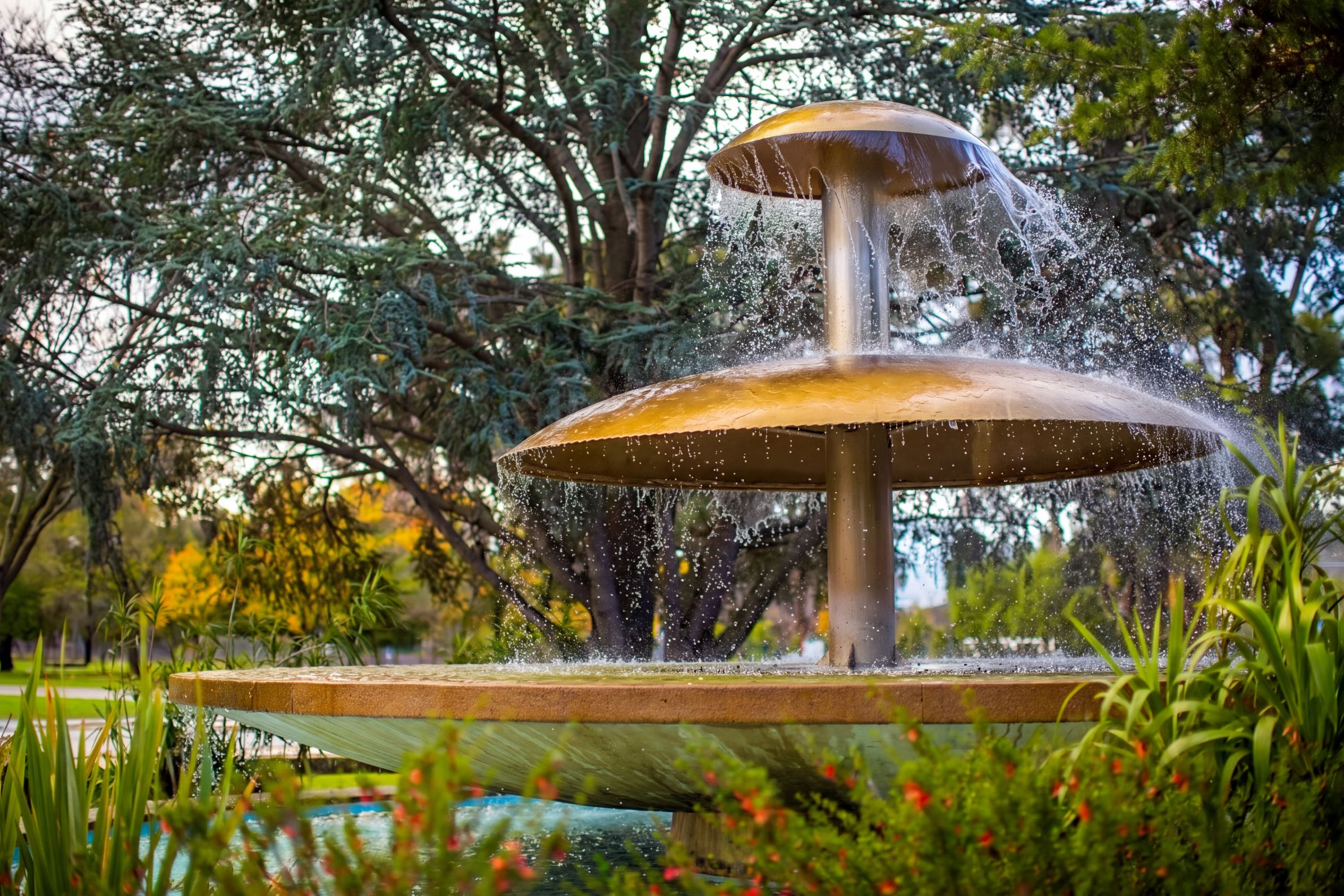 A fountain in the memorial gardens at Fawkner Memorial Park