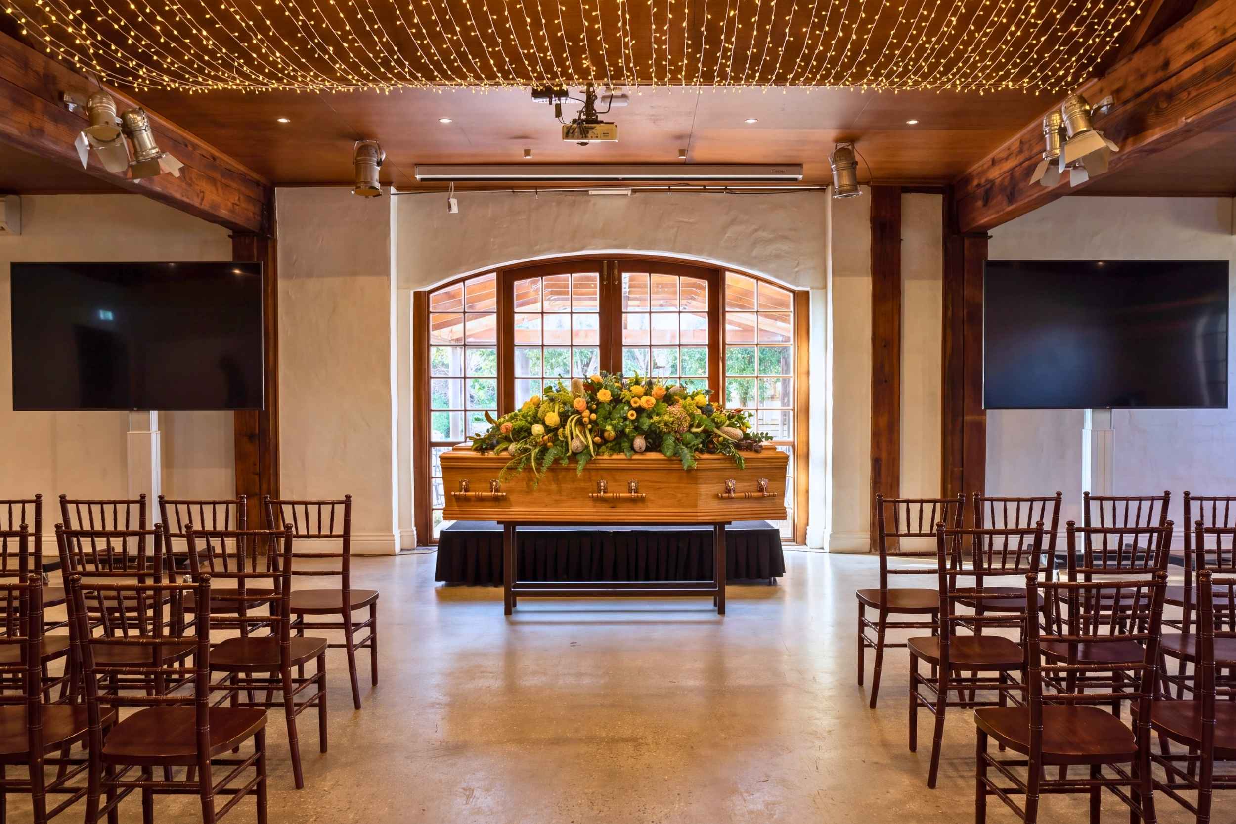 A service held in a winery hall