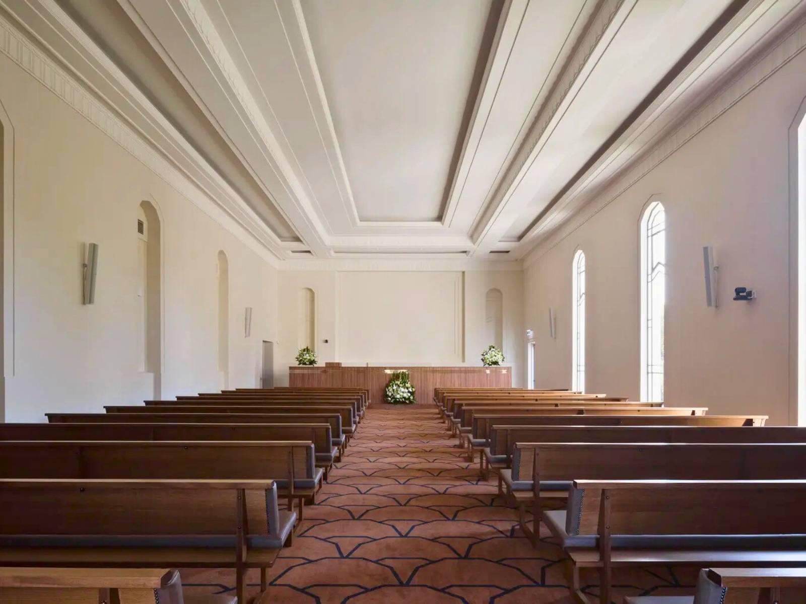 Inside the large Boyd chapel at Springvale Botanical Cemetery