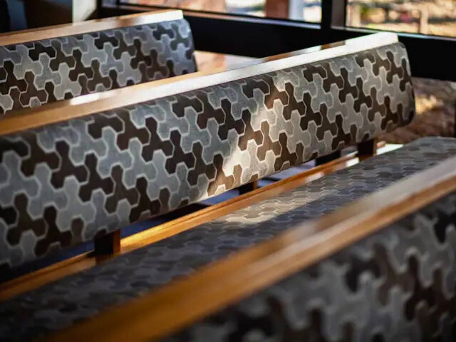 Cordell Chapel at Fawkner Memorial Park -  photo of pew patterned fabric