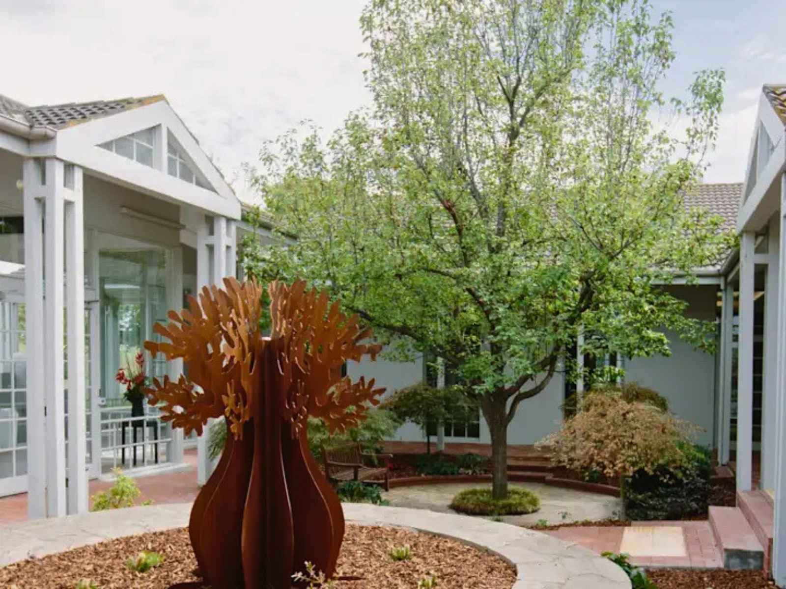 Garden courtyard at chapel of repose at Altona Memorial Park