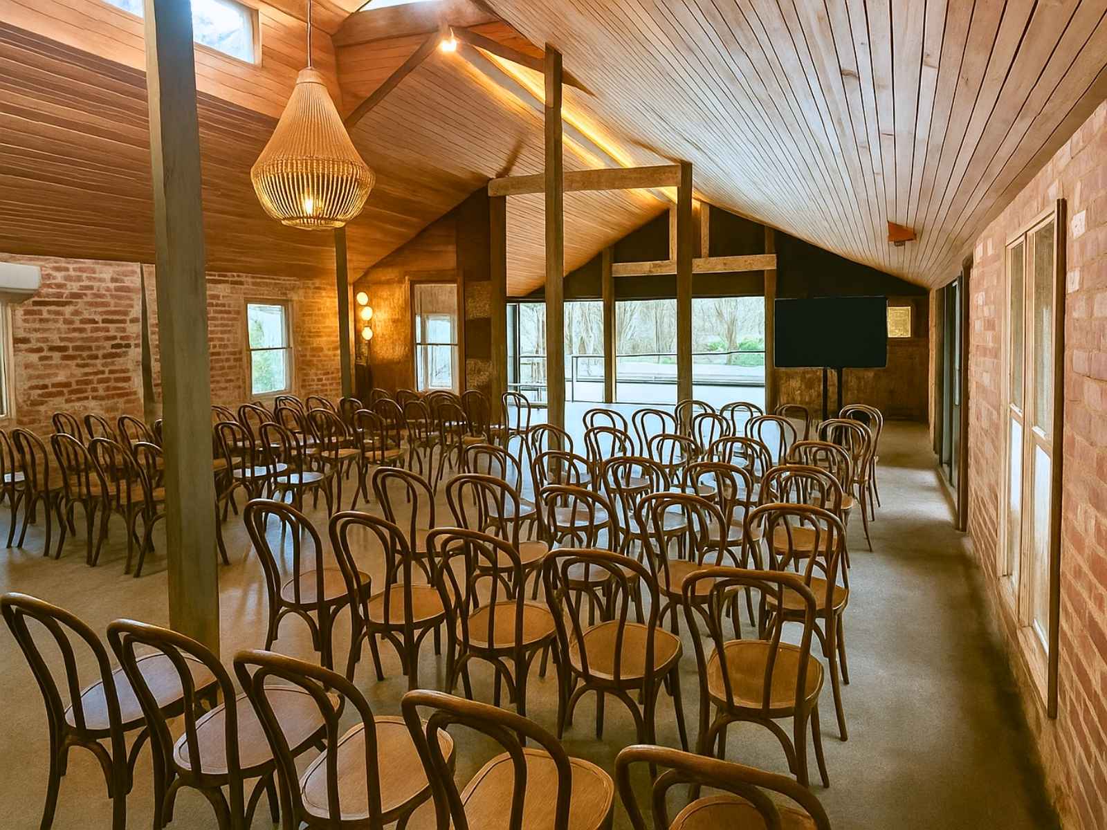 Inside the winery at Tanglewood Estate, doors open at the entrance end of the winery lets amazing light in.