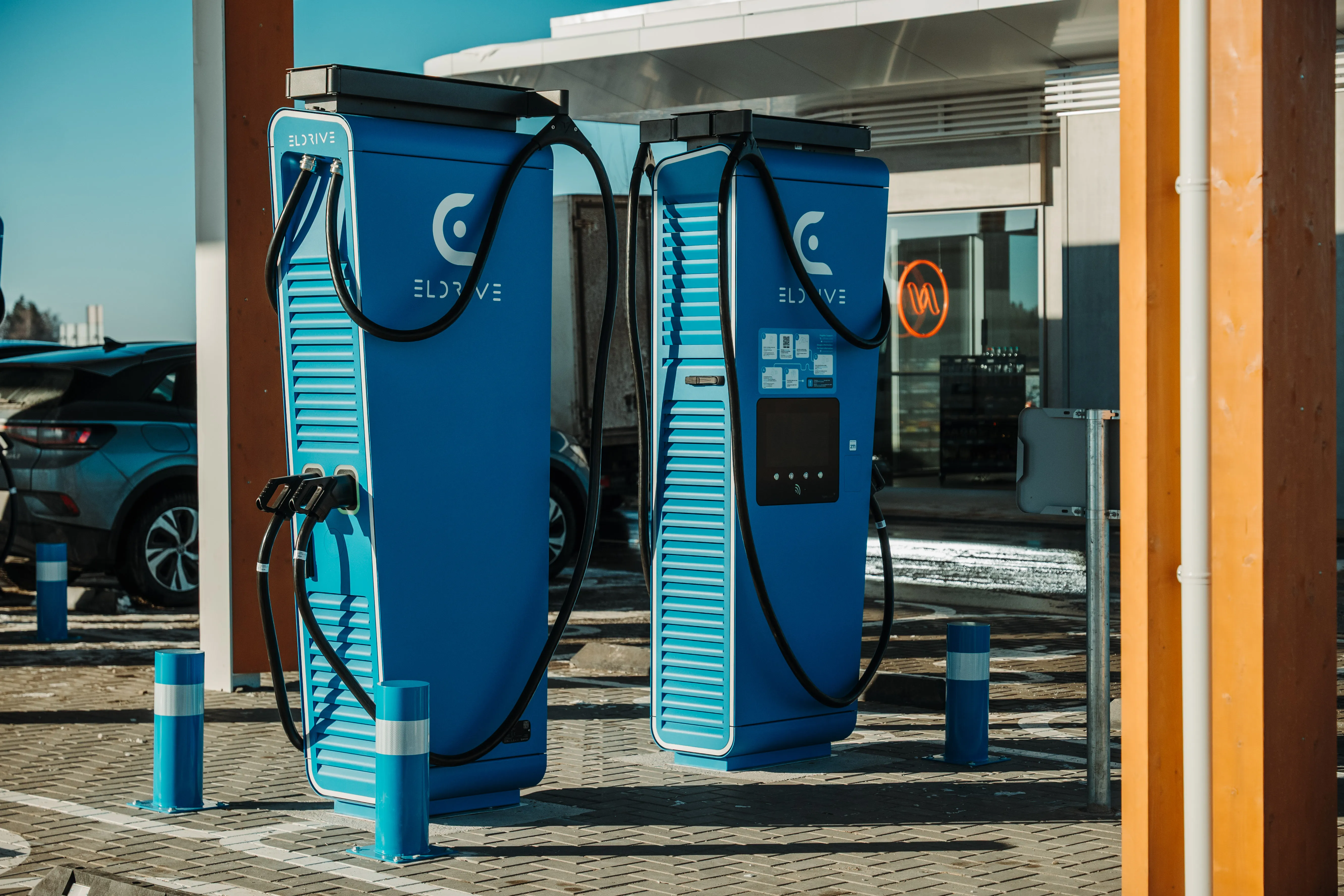 Eldrive fast chargers at the Eldrive Porsche Charging Hub in Raseiniai