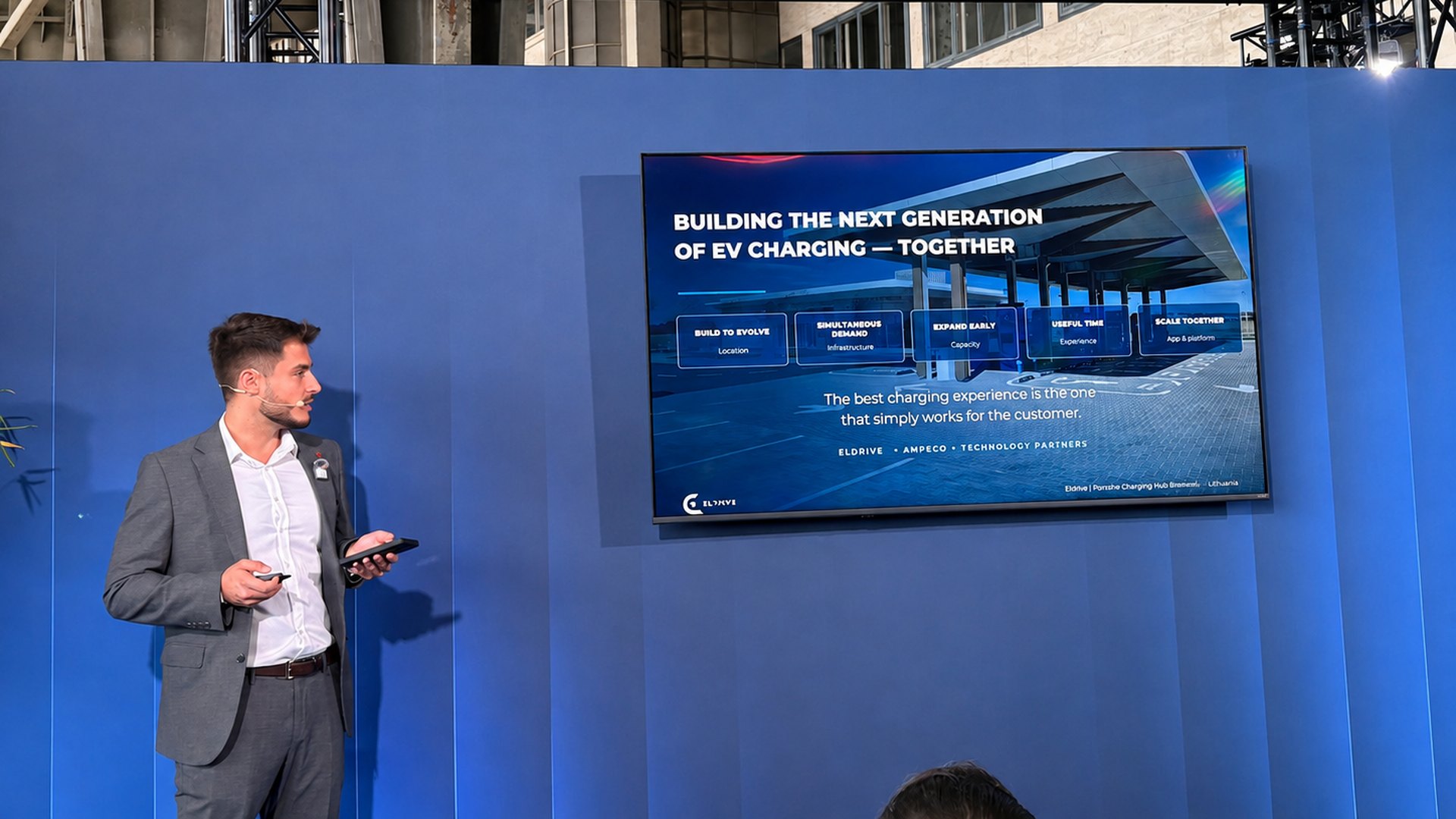 Dragoș Teodorescu of Eldrive Romania presenting on the Ecosystem Stage at icnc26 in Berlin