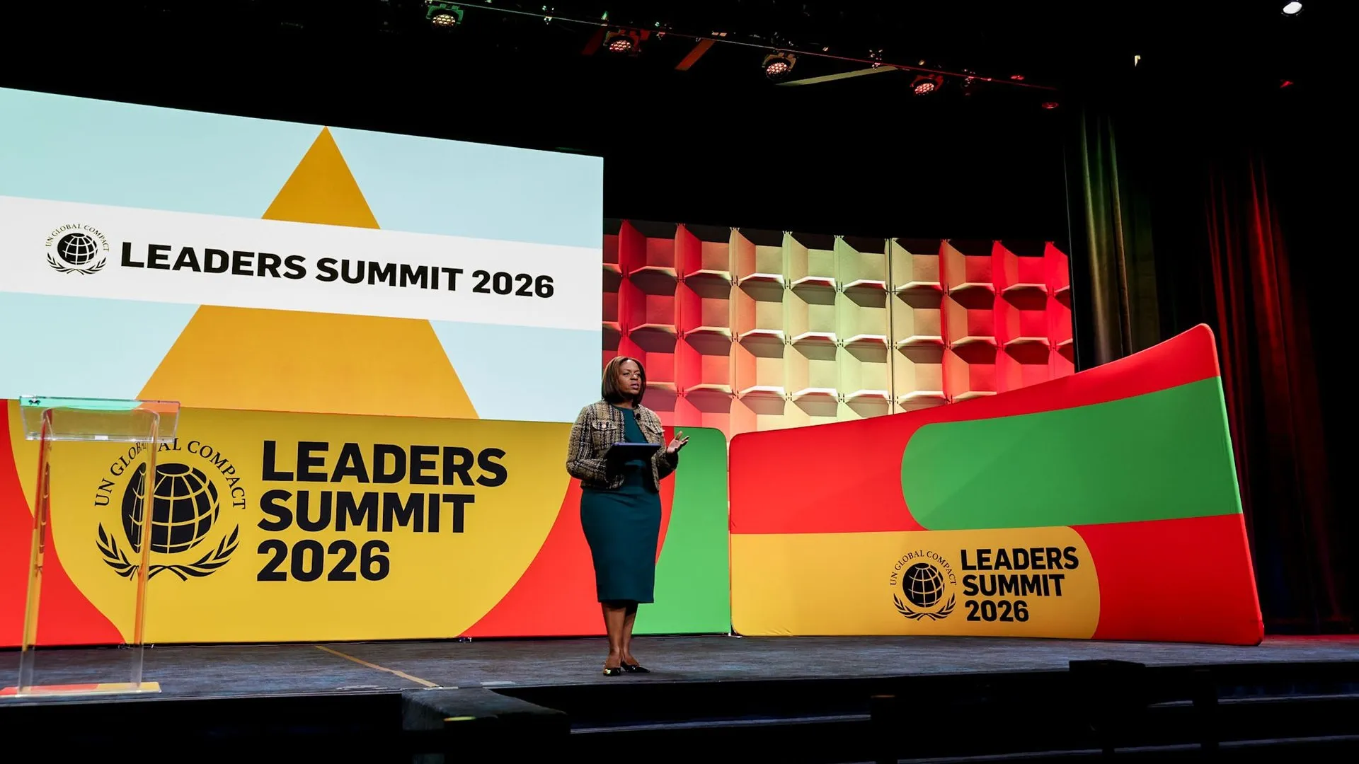The main stage of the UN Global Compact Leaders Summit 2026 in New York